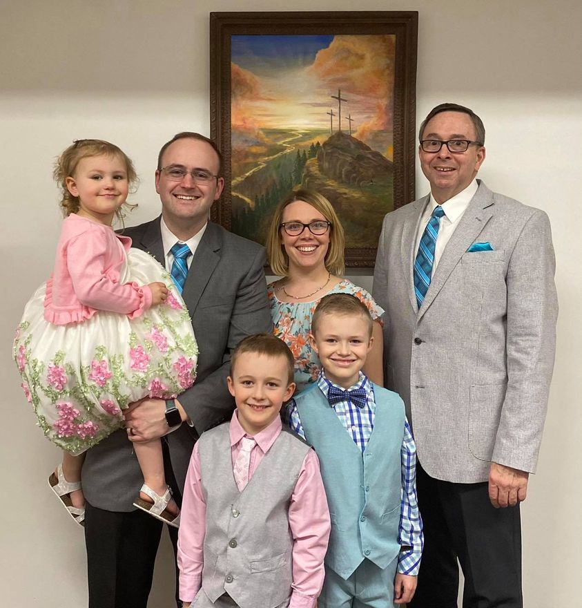 Pastor Jackson and Pastor Joe Jackson with wife Kyla and their three children
